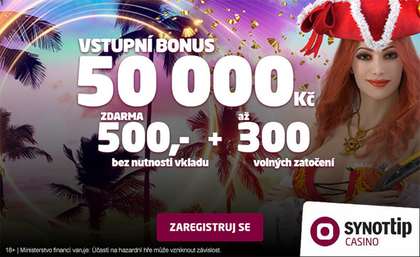 SYNOT TIP bonus bez vkladu 500,- pro nové hráče