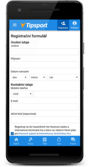 Registrace z mobilu Tipsport Vegas
