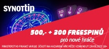 Zaregistruj se v SYNOT TIP online casinu a získej zdarma 500,- a 300 free spinů