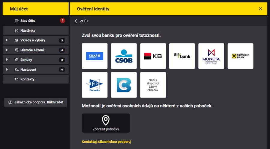 Vyberte svou banku a ověřte totožnost online