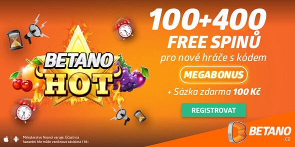 Získejte k nové registraci Betano: 500 FREE spinů + bonus 100 Kč