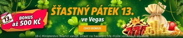 Získejte bonus až 500 Kč na Šťastný pátek 13. ve Vegas casinu.