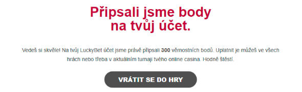 Připsání no deposit bonusu u LuckyBetu