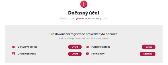 Ověření dočasného konta a získání no deposit bonusu