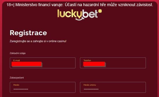 LuckyBet vytvoření konta