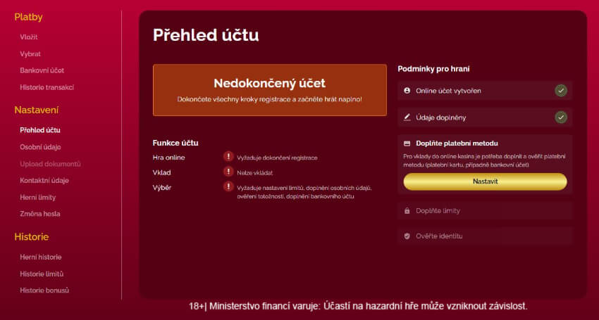 Ověření dočasného konta pro získání no deposit bonus