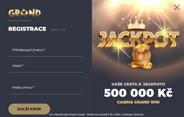 Registrace v online casino GrandWin