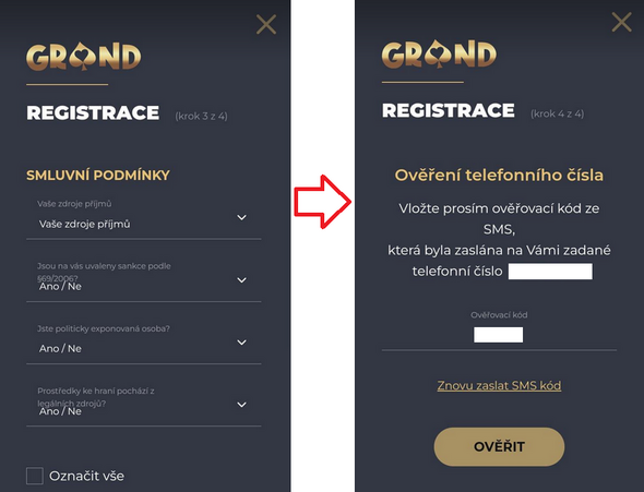 Casino Grand win registrace 3. krok