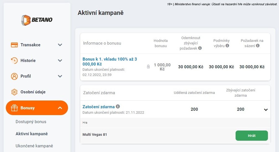 Betano bonus za registraci 200 extra free spinů a vkladový bonus až 3 000 Kč