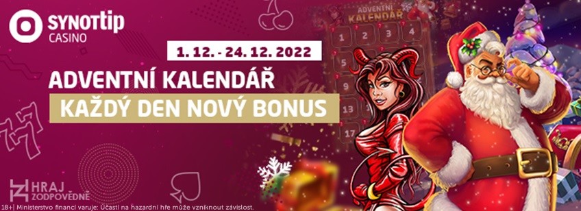 Adventní kalendář v SYNOT TIP casinu - každý den s bonusem