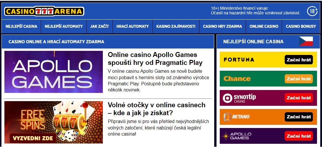 Casino Aréna - web o online casinech