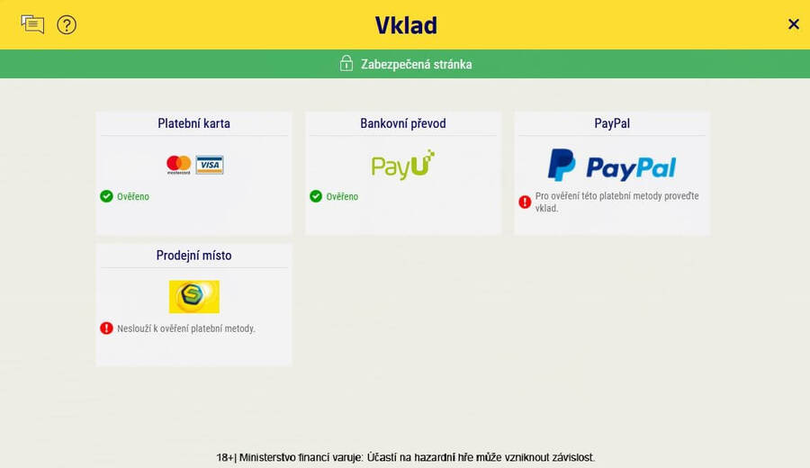 Vklad na herní konto u Sazka Her