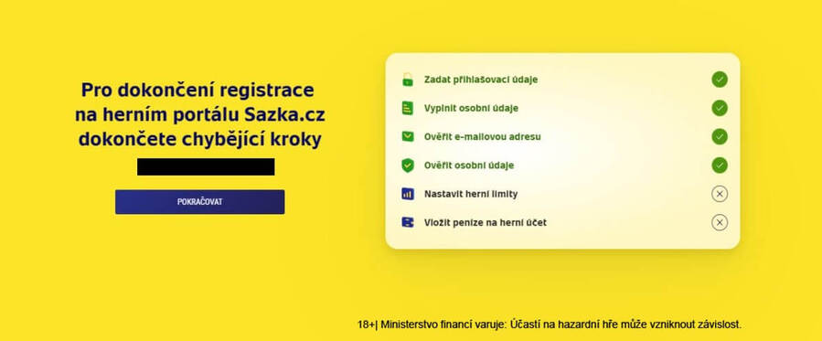 Sazka Hry / registrace krok 5