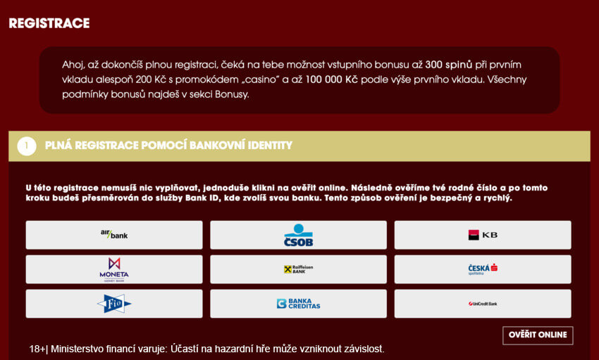 Možnosti registrace prostřednictvím BankID v online casinu MONACObet