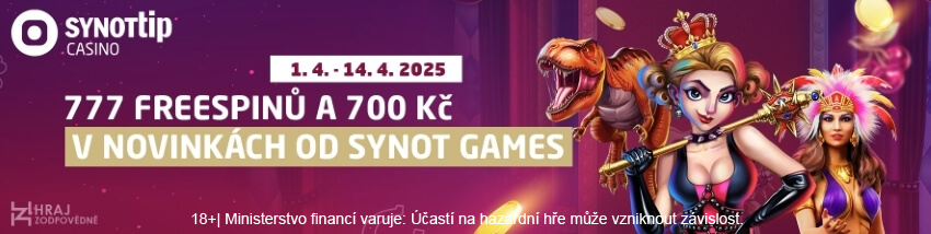 777 free spinů a 700 Kč v novinkách od SYNOT Games